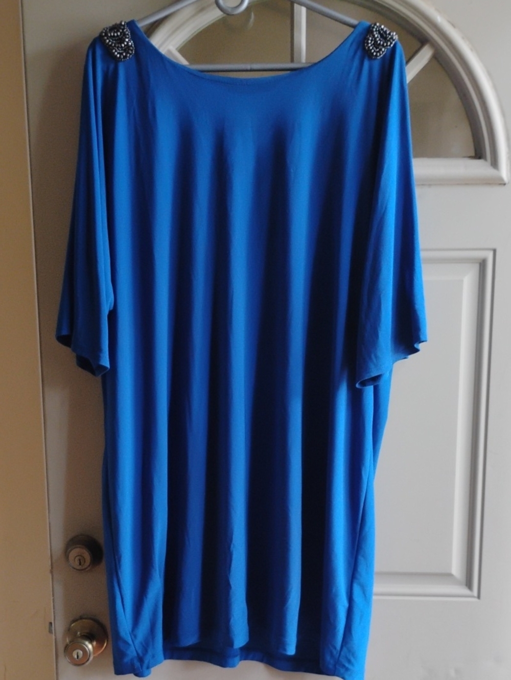Scarlett Nite Royal Blue Midi Dress with Jeweled Shoulders
